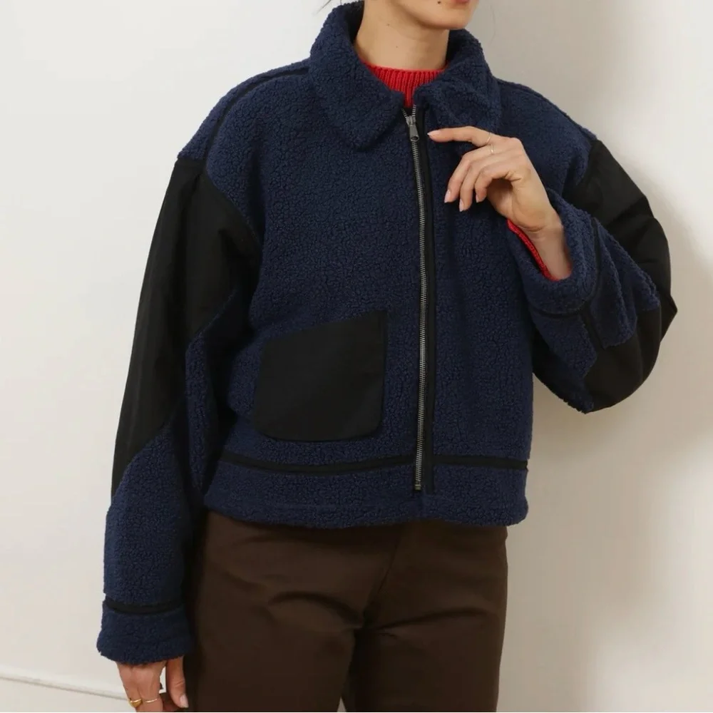 Loup Navy Shearling Bomber Jacket - Picture 6 of 7